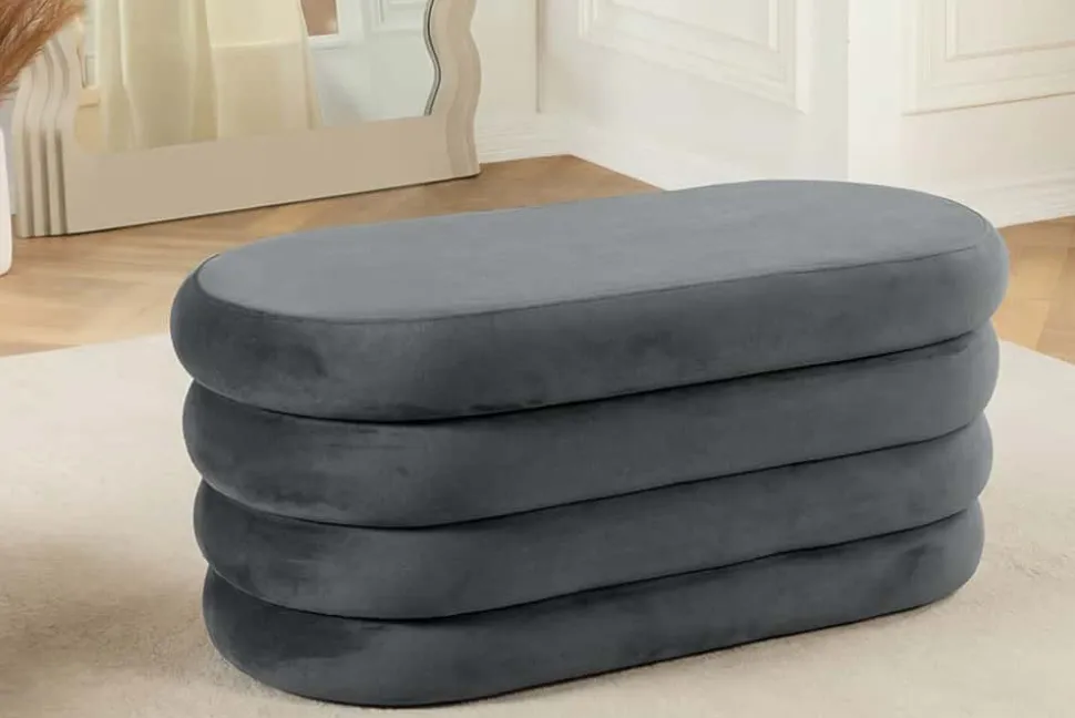 Extravagante Polsterbank VOGUE 85cm grau Samt Sitzbank mit Stauraum