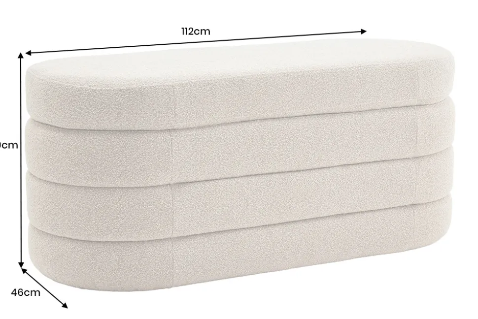Extravagante Polsterbank VOGUE 115cm taupe Bouclé Sitzbank mit Stauraum