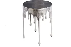 Extravaganter Beistelltisch LIQUID LINE 50cm silber Tropfen-Design Metall Aluminium rund