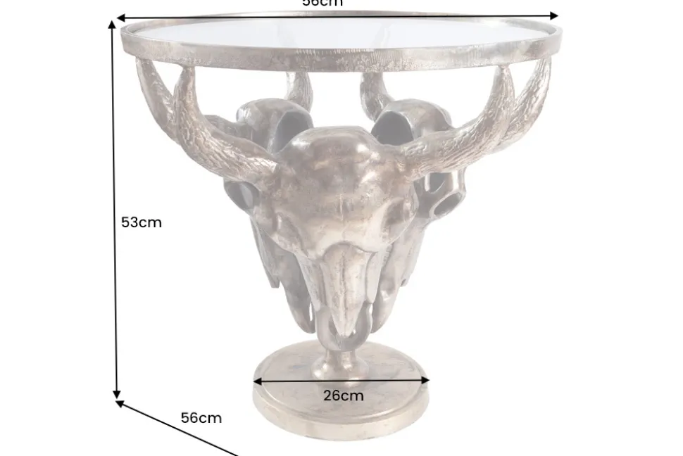 Extravaganter Couchtisch MATADOR 56cm bronze Stierkopf mit Glasplatte