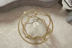 Extravaganter Couchtisch SNAKE 70cm gold rund Metall Schlangen-Skulptur Glasplatte