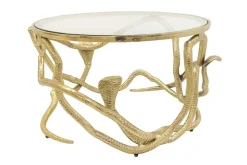 Extravaganter Couchtisch SNAKE 70cm gold rund Metall Schlangen-Skulptur Glasplatte