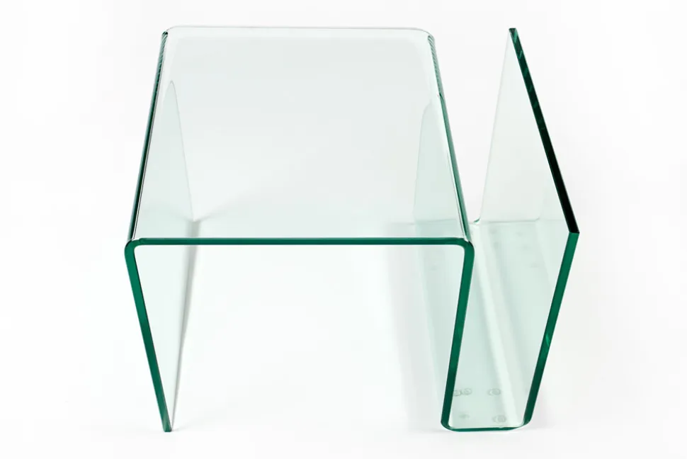 Extravaganter Glas Couchtisch FANTOME 50cm Beistelltisch mit Ablage für Magazine transparent
