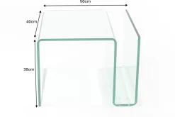 Extravaganter Glas Couchtisch FANTOME 50cm Beistelltisch mit Ablage für Magazine transparent