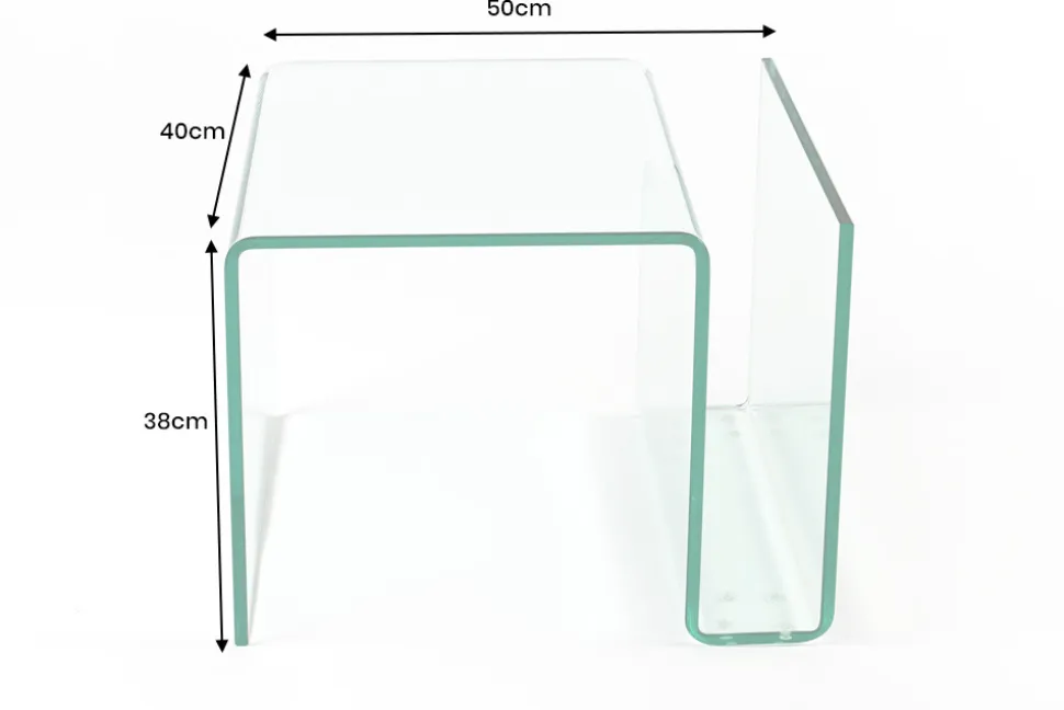 Extravaganter Glas Couchtisch FANTOME 50cm Beistelltisch mit Ablage für Magazine transparent