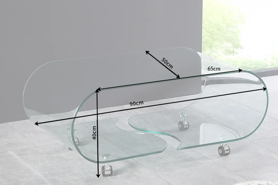 Extravaganter Glas Couchtisch FANTOME 90cm transparent