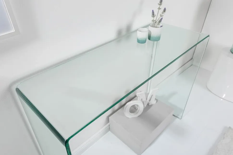 Extravaganter Glas Konsolentisch FANTOME 100cm transparent Schreibtisch Ganzglastisch