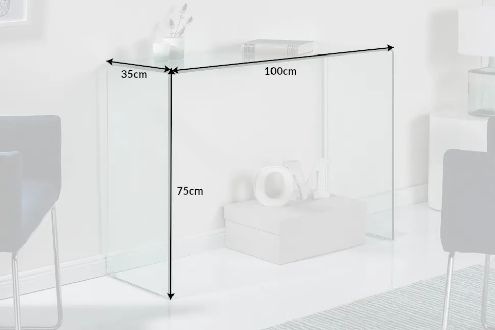 Extravaganter Glas Konsolentisch FANTOME 100cm transparent Schreibtisch Ganzglastisch