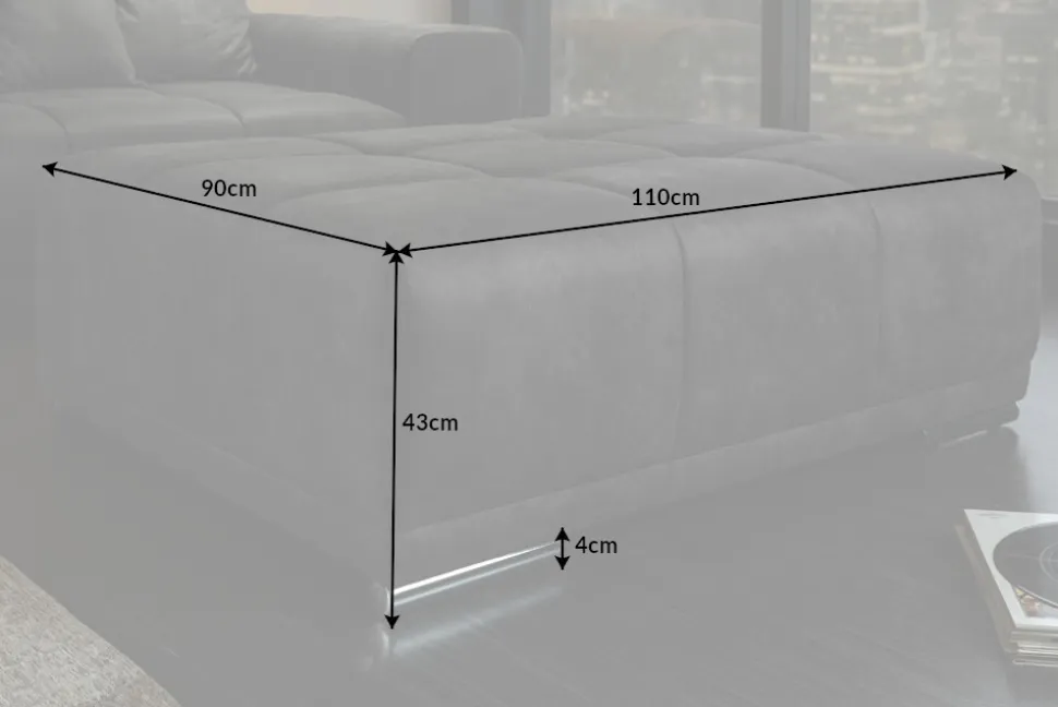 Extravaganter Hocker ELEGANCIA 110cm grau mit Ziersteppung