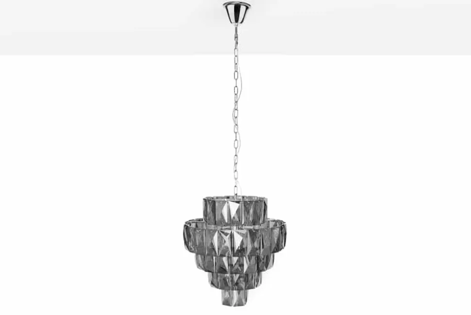 Extravaganter Kronleuchter KRISTALL 50cm edel-grau mit Glasprismen