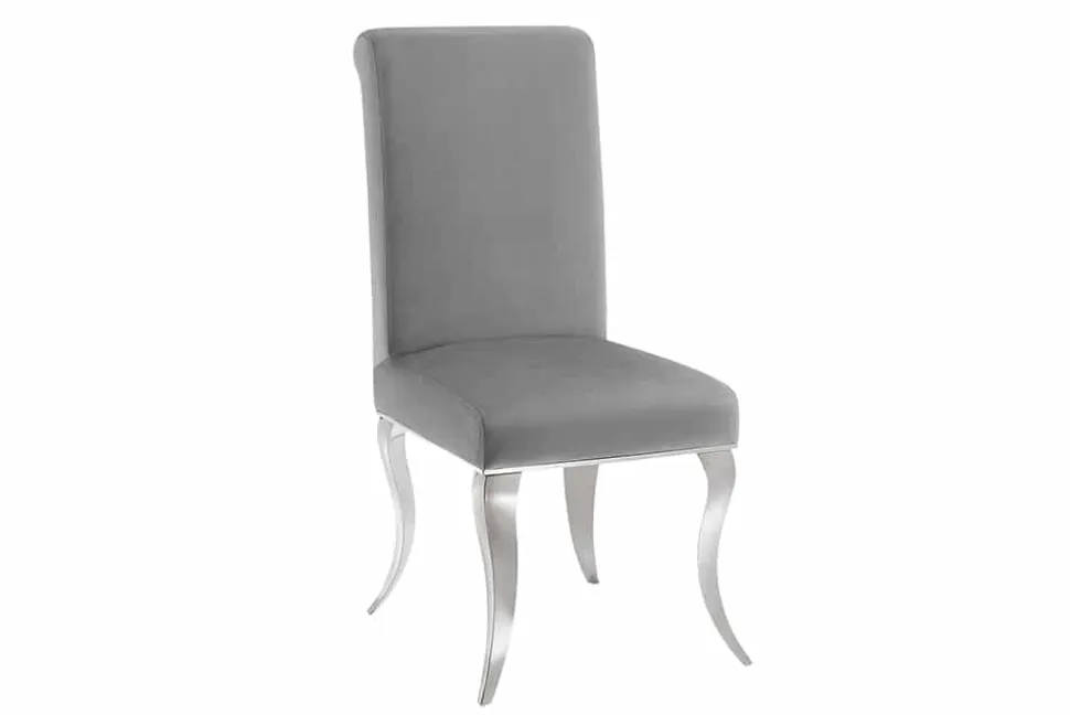 Extravaganter Stuhl MODERN BAROCK DELUXE grau Samt mit silbernen Edelstahlbeinen