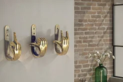Extravagantes 3er Set Kleiderhaken FINGERS messing Metall-Aluminium Wandgarderobe