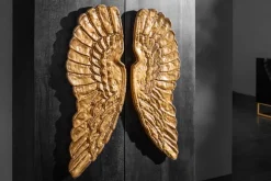 Extravagantes Highboard ANGEL 140cm schwarz Mangoholz mit goldenen Flügeln