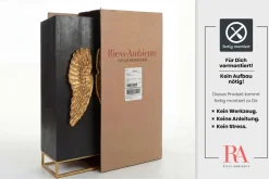 Extravagantes Highboard ANGEL 140cm schwarz Mangoholz mit goldenen Flügeln