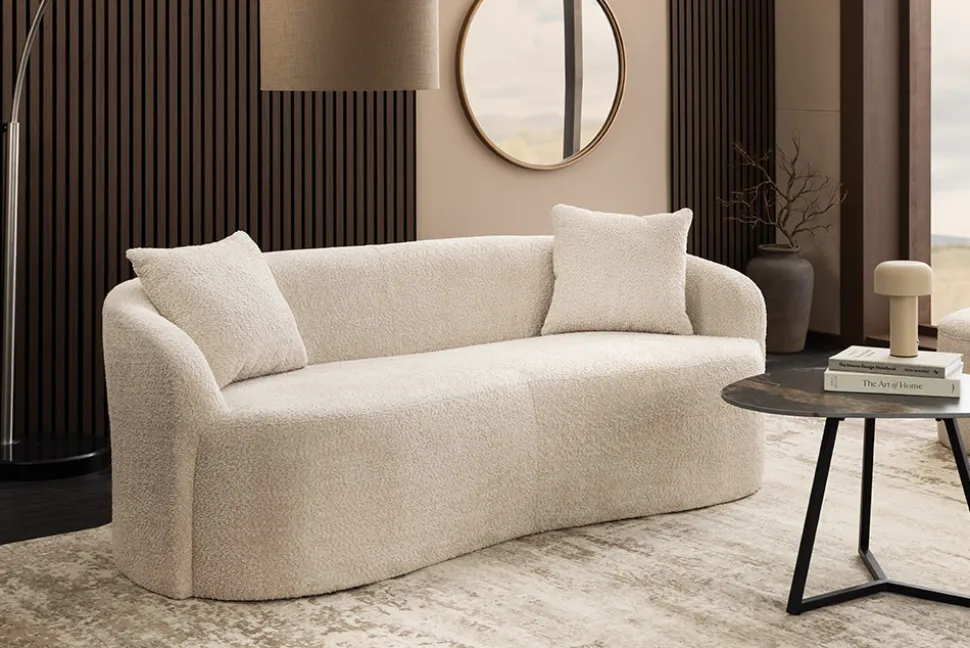 Extravagantes Sofa ELEMENTAL 180cm champagner beige Feinstrick Bouclé 2-Sitzer