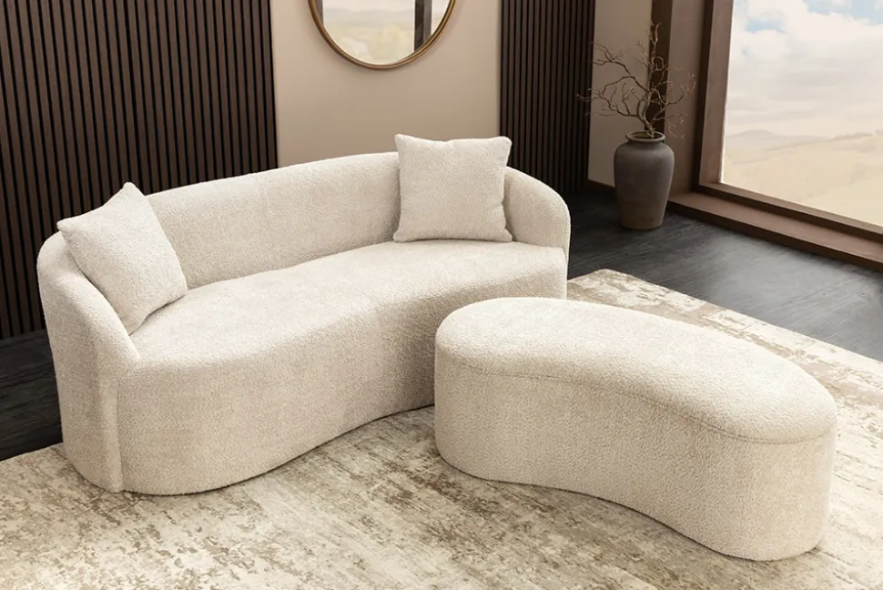 Extravagantes Sofa ELEMENTAL 180cm champagner beige Feinstrick Bouclé 2-Sitzer