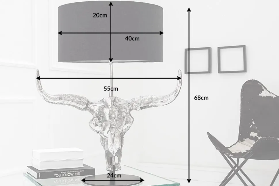 Extravagante Tischlampe EL TORO 68cm schwarz Stierkopf Tischleuchte