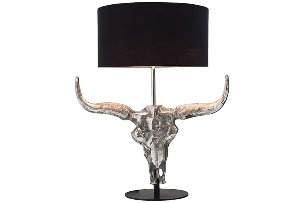 Extravagante Tischlampe EL TORO 68cm schwarz Stierkopf Tischleuchte