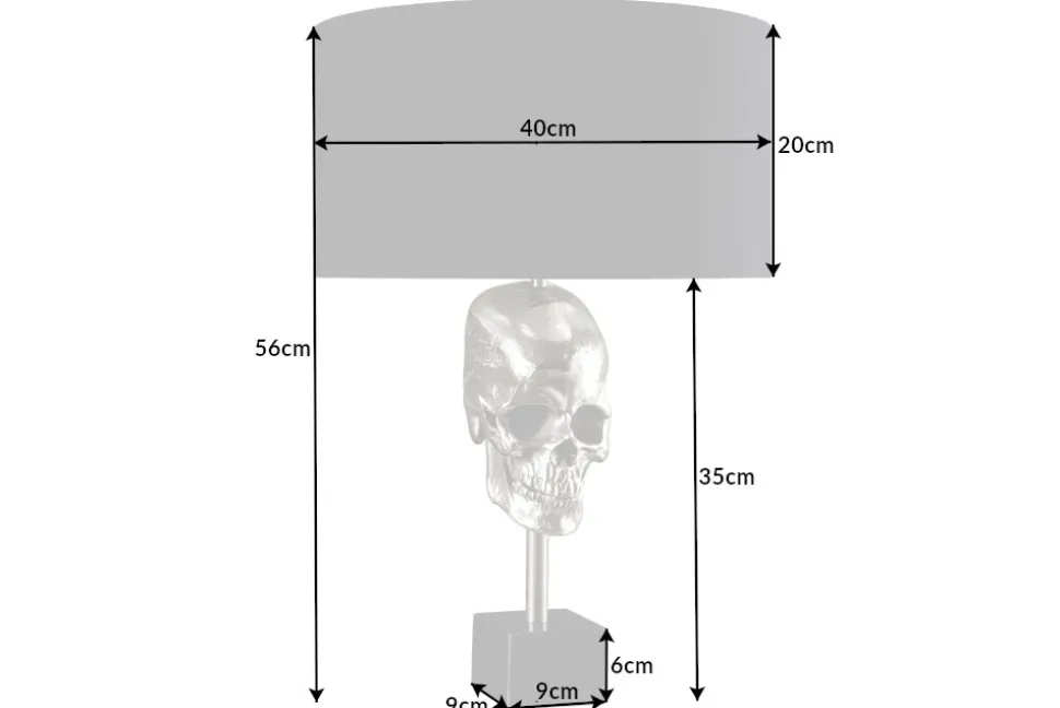 Extravagante Tischlampe SKULL 56cm schwarz silber Metall Totenkopf Skulptur Leuchte