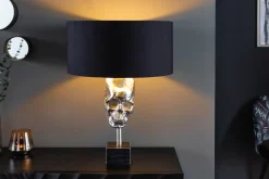 Extravagante Tischlampe SKULL 56cm schwarz silber Metall Totenkopf Skulptur Leuchte