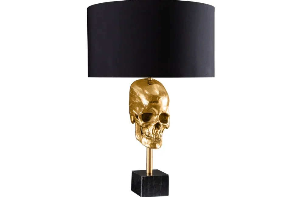 Extravagante Tischlampe SKULL 56cm schwarz gold Metall Totenkopf Skulptur Leuchte