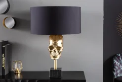 Extravagante Tischlampe SKULL 56cm schwarz gold Metall Totenkopf Skulptur Leuchte