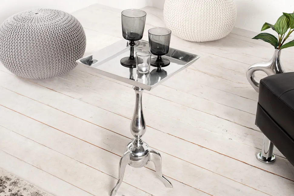 Filigraner Beistelltisch TRAYFUL 55cm silber Aluminium Tablett-Tisch