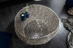 Filigraner Couchtisch LEAF 80cm silber Metall handmade Blatt-Design