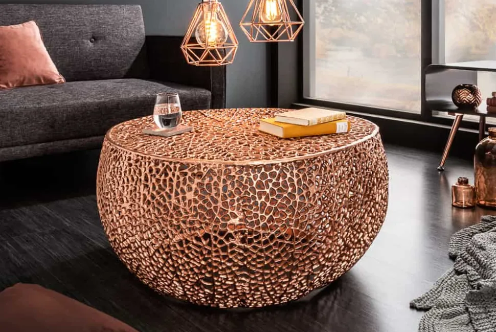 Filigraner Design Couchtisch ABSTRACT LEAF 80cm kupfer Handarbeit