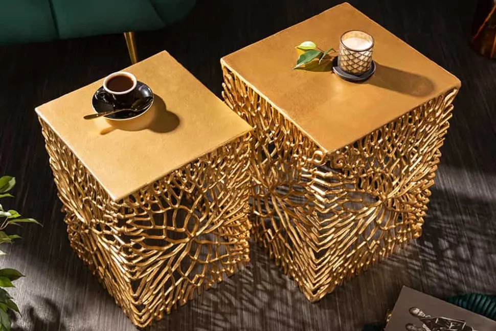 Filigranes Beistelltisch 2er Set ABSTRACT LEAF 45cm gold Handarbeit