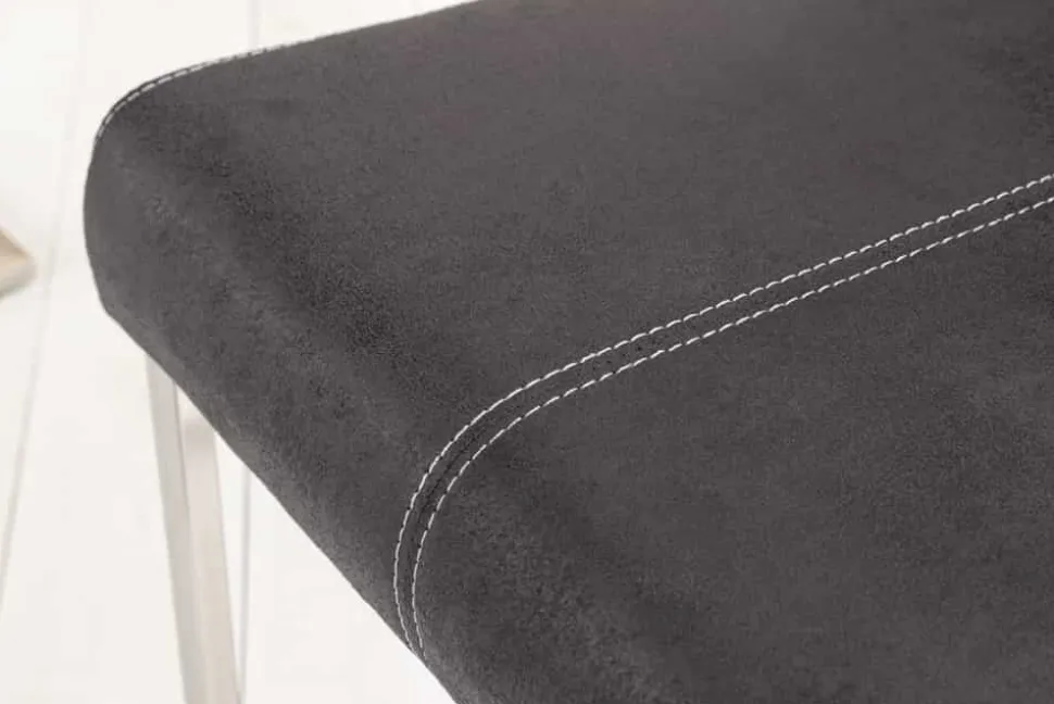 Freischwinger Stuhl SAMSON vintage grau Edelstahlrahmen mit Komfortgriff