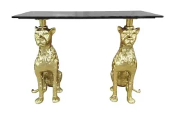 Freistehender Konsolentisch PANTHER 115cm gold Metall mit Marmor-Platte handmade