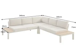 Große Garten Sitzgruppe MIAMI LOUNGE 240cm champagner greige Aluminium wetterfest Outdoor inkl. Kissen
