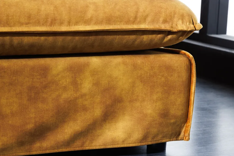 Großer Hussenhocker HEAVEN 100cm senfgelb Samt Landhausstil Sofahocker waschbarer Bezug