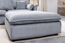 Großer Sitzhocker HEAVEN 100cm hellgrau Cord Federkern Sofahocker abnehmbarer Bezug