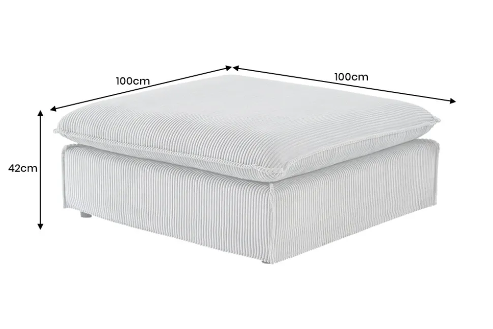 Großer Sitzhocker HEAVEN 100cm hellgrau Cord Federkern Sofahocker abnehmbarer Bezug