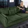 Großes 3-Sitzer Sofa HEAVEN 200cm dunkelgrün Samt Federkern waschbarer Bezug Hussensofa Couch