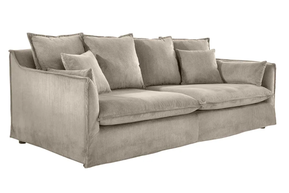 Großes 3-Sitzer Sofa HEAVEN 200cm greige Cord Federkern Hussensofa