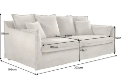 Großes 3-Sitzer Sofa HEAVEN 200cm greige Cord Federkern Hussensofa