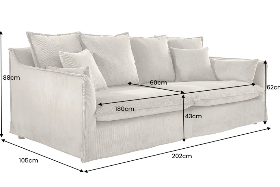 Großes 3-Sitzer Sofa HEAVEN 200cm greige Cord Federkern Hussensofa