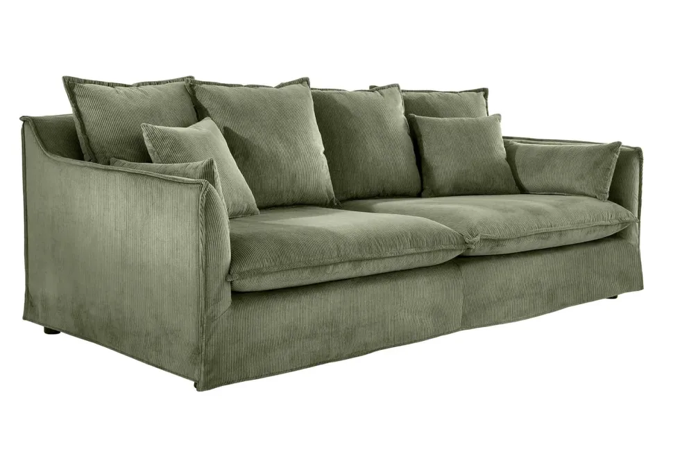 Großes 3-Sitzer Sofa HEAVEN 200cm grün Cord Federkern Hussensofa