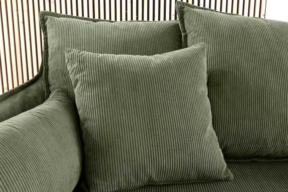 Großes 3-Sitzer Sofa HEAVEN 200cm grün Cord Federkern Hussensofa