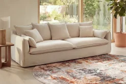 Großes 3-Sitzer Sofa HEAVEN 200cm natur beige Leinenstoff Federkern Hussensofa