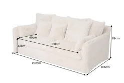 Großes 3-Sitzer Sofa YETI 200cm beige sand langfloriger Plüsch Shaggy-Stoff
