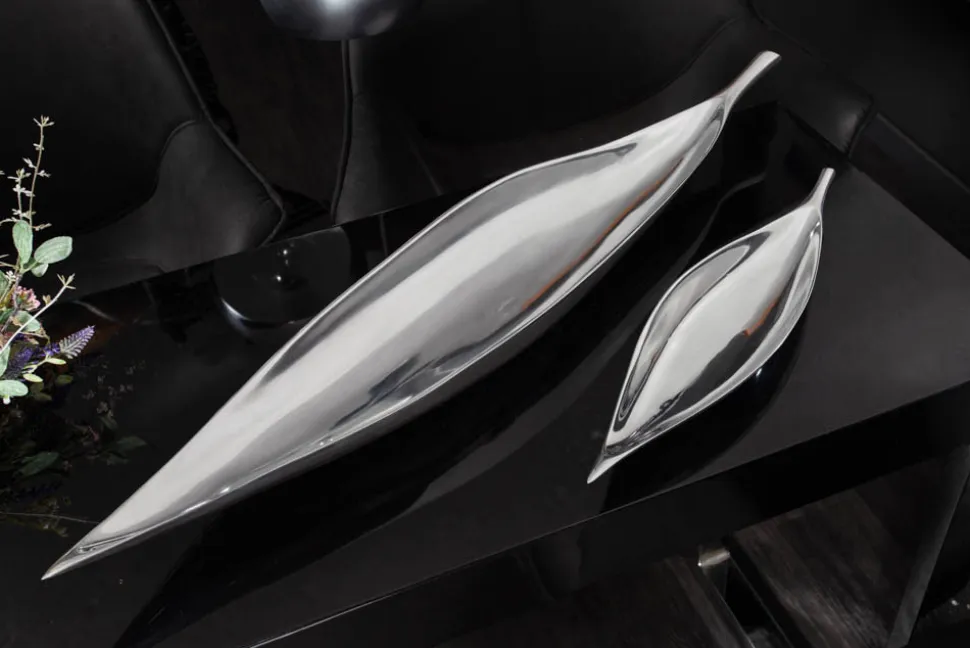 Handgearbeitete Deko Schale SILVER LEAF 80cm silber Aluminium