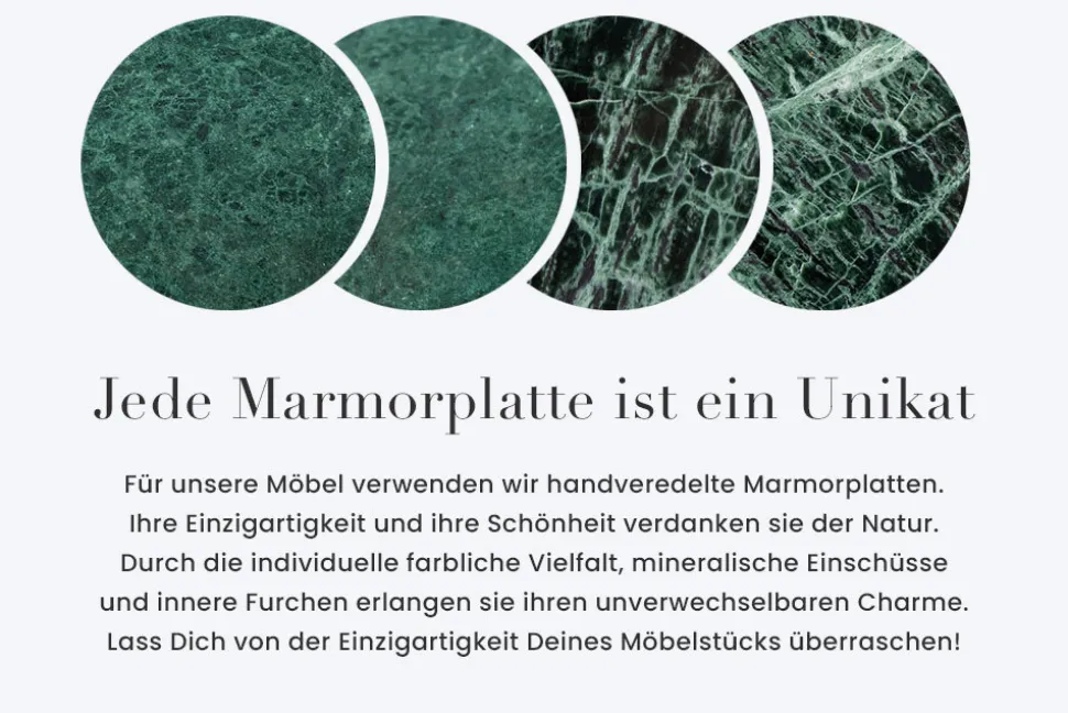 Handgearbeiteter Beistelltisch NOBLE I 35cm grün Marmor abnehmbare Tischplatte rund