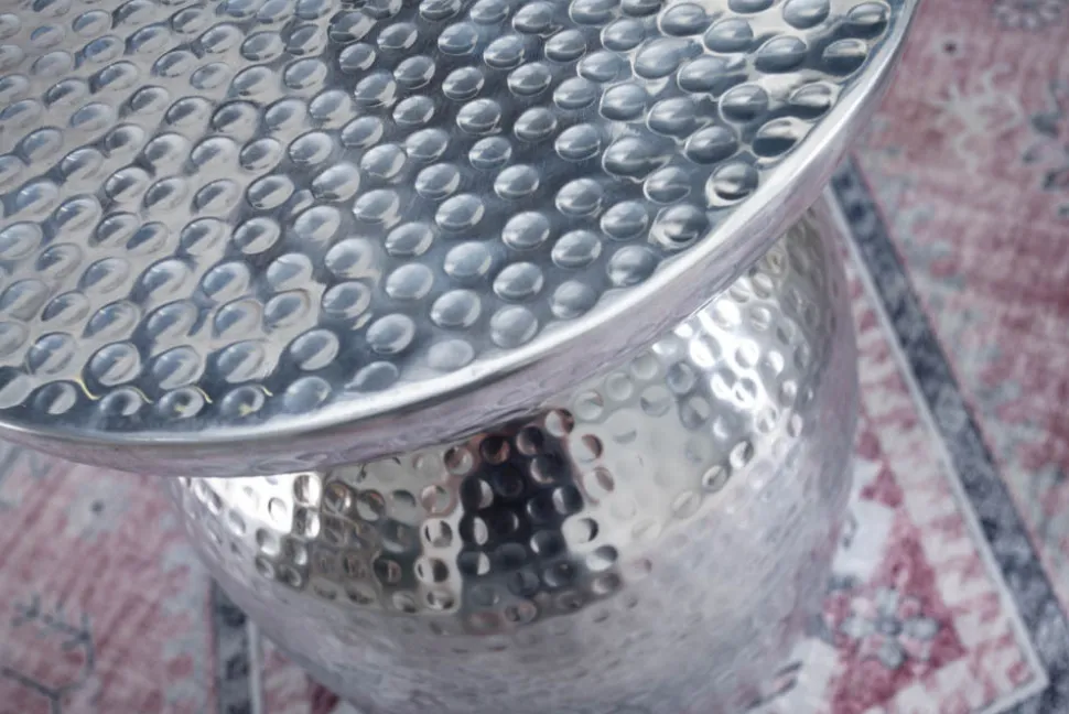 Handgearbeiteter Beistelltisch ORIENT 50cm silber Metall Hammerschlag Design rund