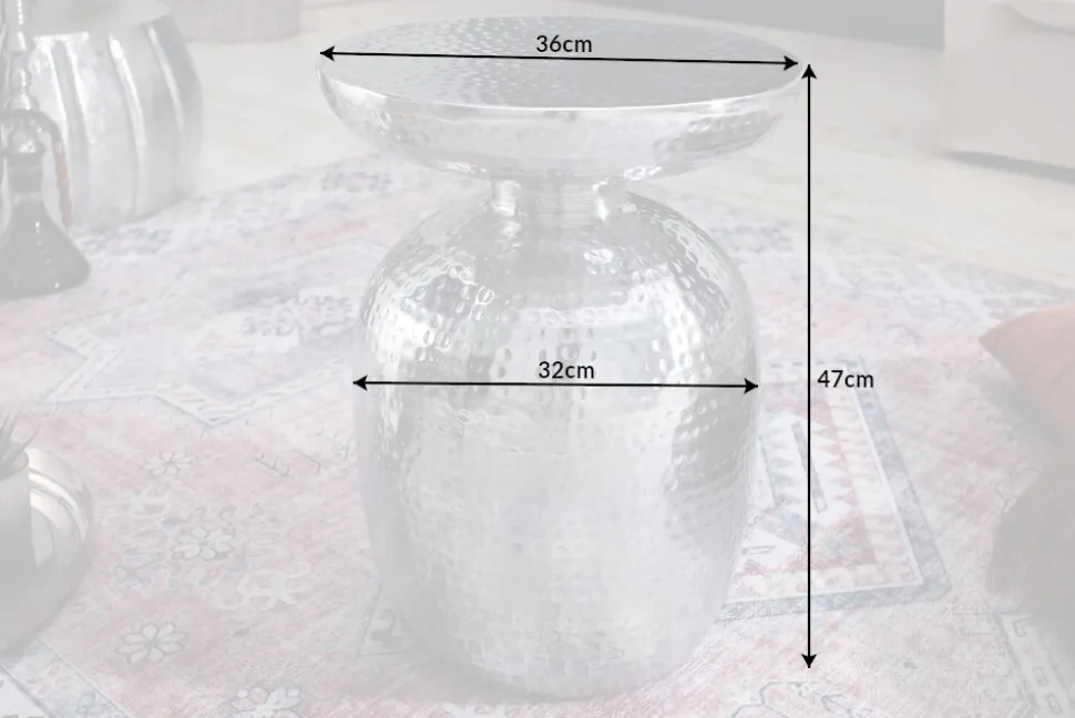 Handgearbeiteter Beistelltisch ORIENT 50cm silber Metall Hammerschlag Design rund