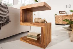 Handgearbeiteter Beistelltisch S 60cm braun Sheesham Massivholz stone finish Ablage