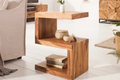 Handgearbeiteter Beistelltisch S 60cm braun Sheesham Massivholz stone finish Ablage